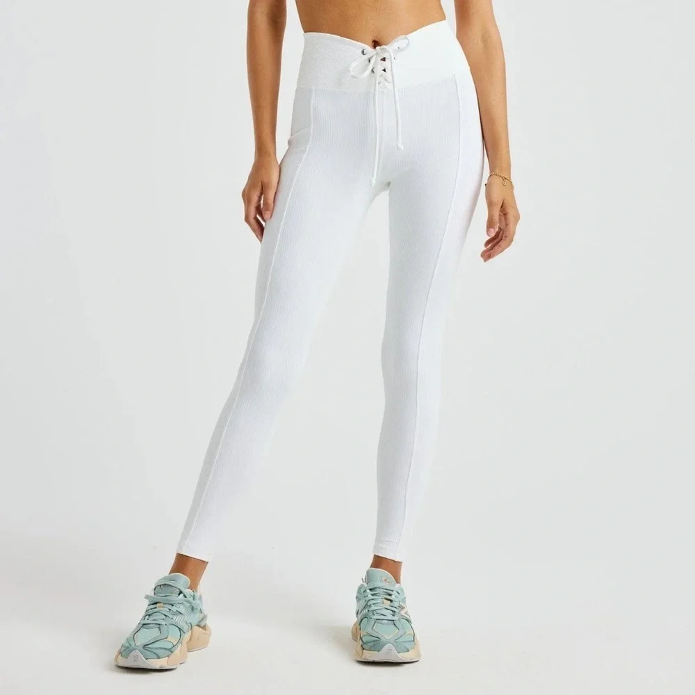 NWT YEAR OF OURS Ribbed Football Leggings Lace-Up Pants • White • XS - Picture 2 of 14